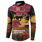 Personalised Brisbane Broncos Rugby ANZAC Day Button Sweatshirt Last Post Poppy We Will Remember Them
