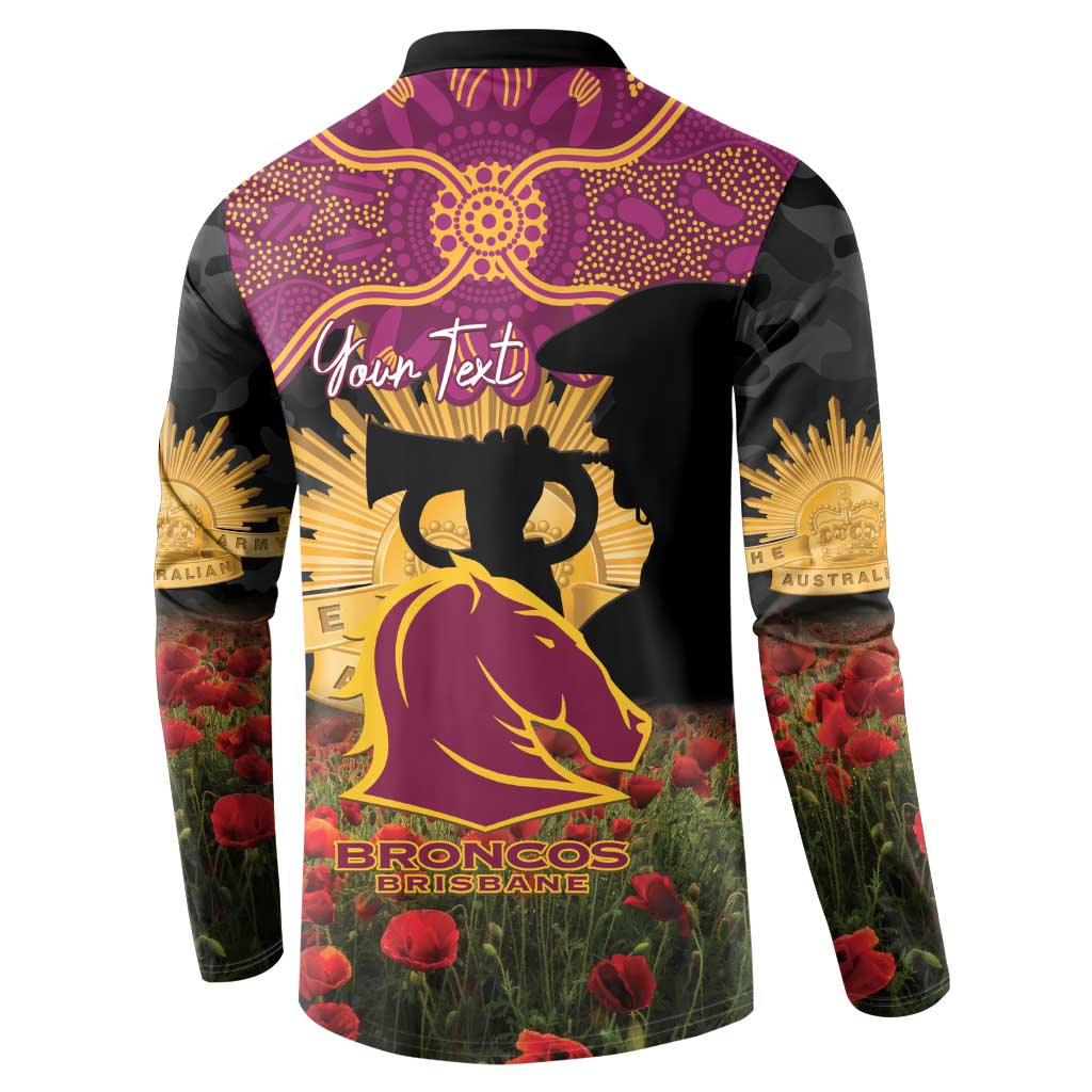 Personalised Brisbane Broncos Rugby ANZAC Day Button Sweatshirt Last Post Poppy We Will Remember Them