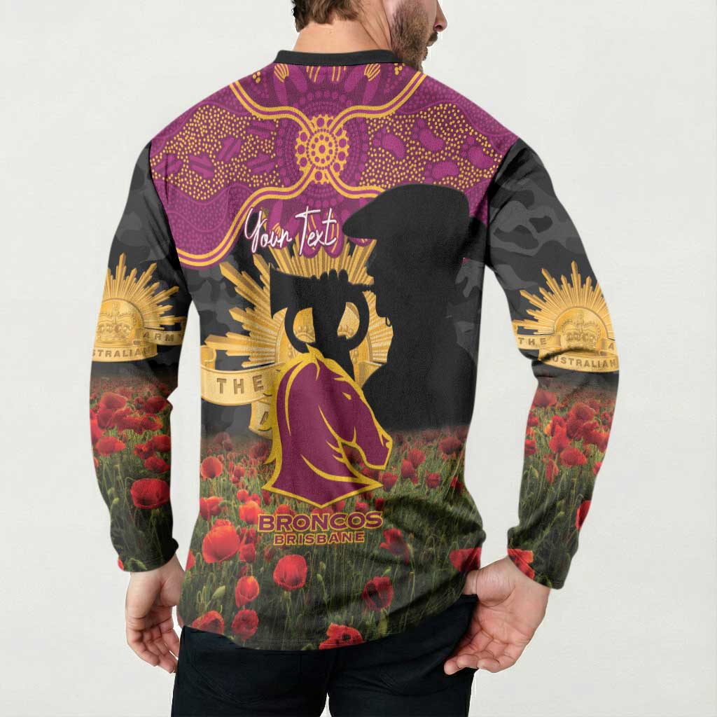 Personalised Brisbane Broncos Rugby ANZAC Day Button Sweatshirt Last Post Poppy We Will Remember Them