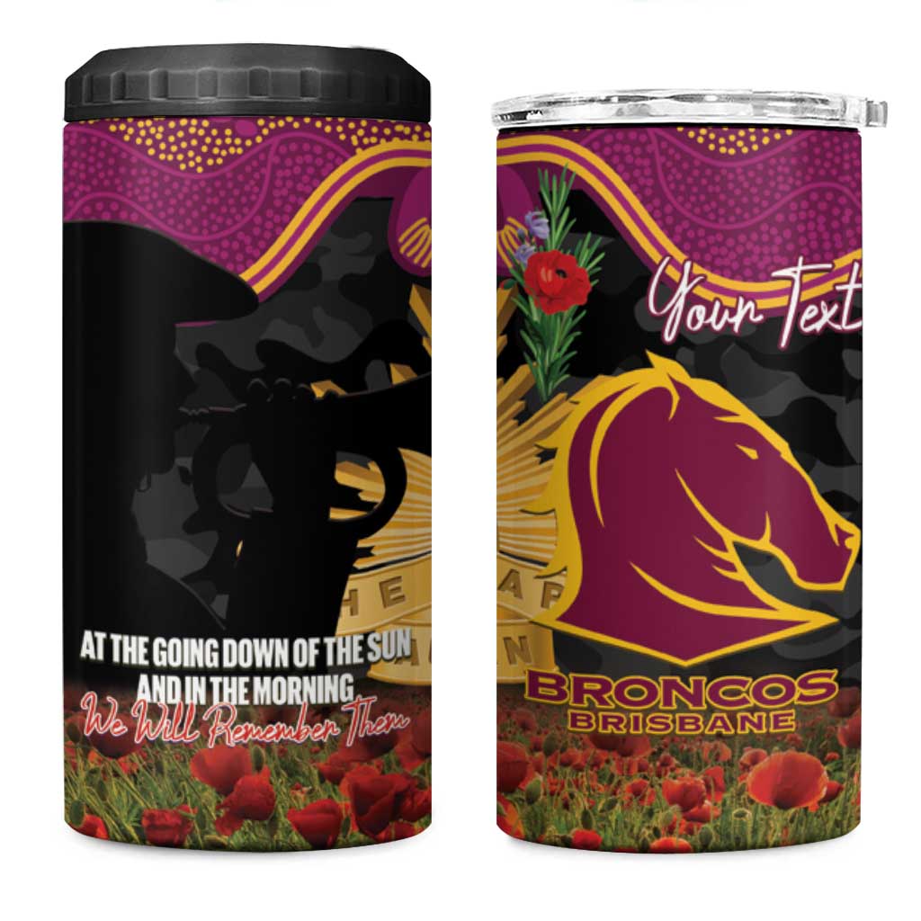 Personalised Brisbane Broncos Rugby ANZAC Day 4 in 1 Can Cooler Tumbler Last Post Poppy We Will Remember Them