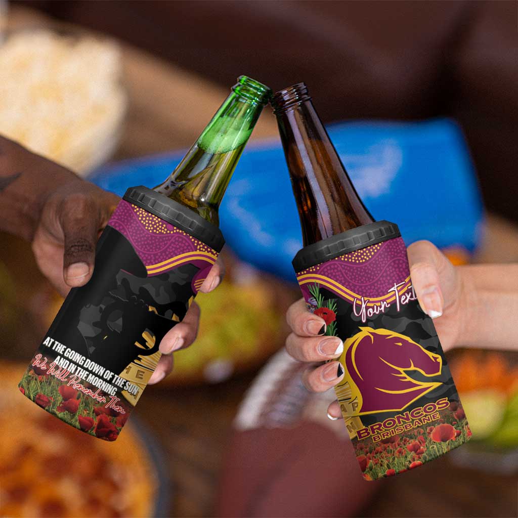 Personalised Brisbane Broncos Rugby ANZAC Day 4 in 1 Can Cooler Tumbler Last Post Poppy We Will Remember Them