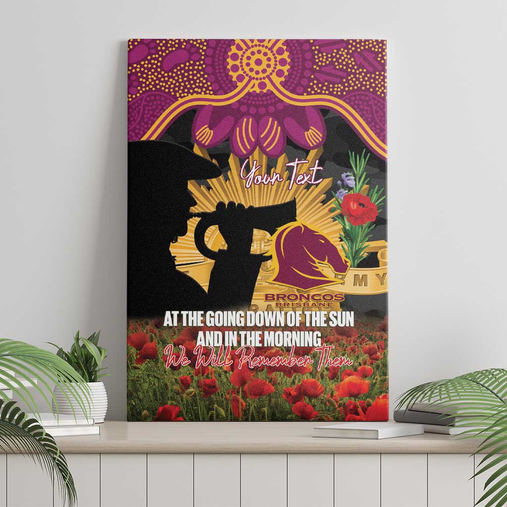 Personalised Brisbane Broncos Rugby ANZAC Day Canvas Wall Art Last Post Poppy We Will Remember Them
