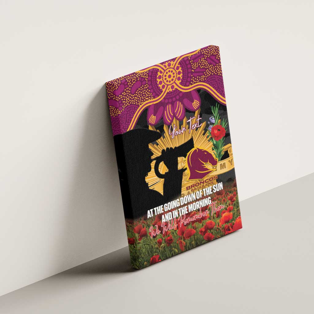Personalised Brisbane Broncos Rugby ANZAC Day Canvas Wall Art Last Post Poppy We Will Remember Them