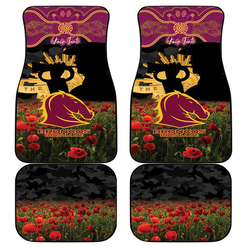Personalised Brisbane Broncos Rugby ANZAC Day Car Mats Last Post Poppy We Will Remember Them