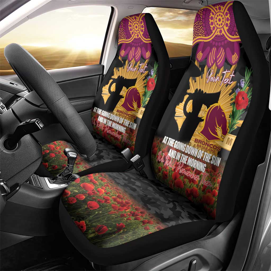 Personalised Brisbane Broncos Rugby ANZAC Day Car Seat Cover Last Post Poppy We Will Remember Them