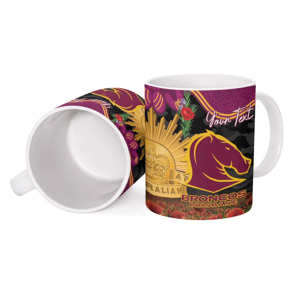 Personalised Brisbane Broncos Rugby ANZAC Day Ceramic Mug Last Post Poppy We Will Remember Them