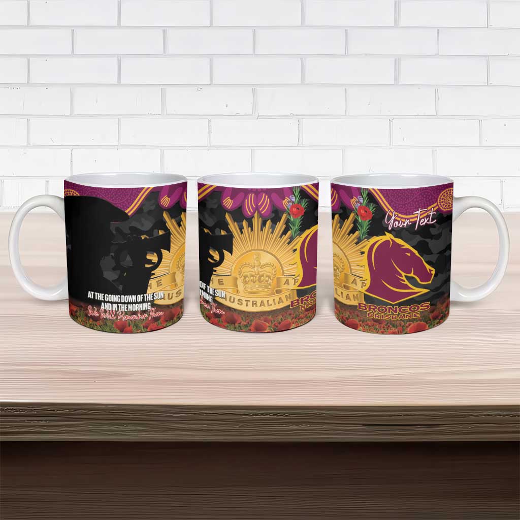 Personalised Brisbane Broncos Rugby ANZAC Day Ceramic Mug Last Post Poppy We Will Remember Them