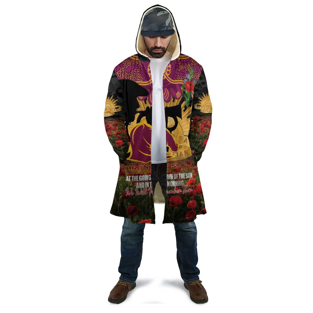 Personalised Brisbane Broncos Rugby ANZAC Day Cloak Last Post Poppy We Will Remember Them