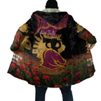Personalised Brisbane Broncos Rugby ANZAC Day Cloak Last Post Poppy We Will Remember Them