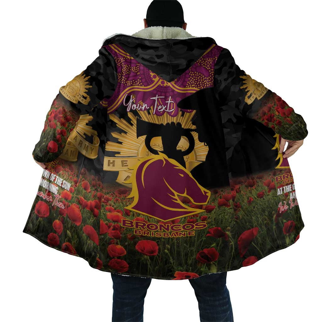 Personalised Brisbane Broncos Rugby ANZAC Day Cloak Last Post Poppy We Will Remember Them