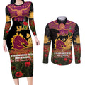 Personalised Brisbane Broncos Rugby ANZAC Day Couples Matching Long Sleeve Bodycon Dress and Long Sleeve Button Shirt Last Post Poppy We Will Remember Them