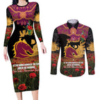 Personalised Brisbane Broncos Rugby ANZAC Day Couples Matching Long Sleeve Bodycon Dress and Long Sleeve Button Shirt Last Post Poppy We Will Remember Them