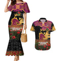 Personalised Brisbane Broncos Rugby ANZAC Day Couples Matching Mermaid Dress and Hawaiian Shirt Last Post Poppy We Will Remember Them