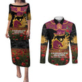 Personalised Brisbane Broncos Rugby ANZAC Day Couples Matching Puletasi and Long Sleeve Button Shirt Last Post Poppy We Will Remember Them