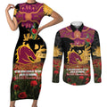 Personalised Brisbane Broncos Rugby ANZAC Day Couples Matching Short Sleeve Bodycon Dress and Long Sleeve Button Shirt Last Post Poppy We Will Remember Them