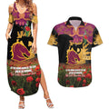 Personalised Brisbane Broncos Rugby ANZAC Day Couples Matching Summer Maxi Dress and Hawaiian Shirt Last Post Poppy We Will Remember Them