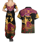 Personalised Brisbane Broncos Rugby ANZAC Day Couples Matching Summer Maxi Dress and Hawaiian Shirt Last Post Poppy We Will Remember Them