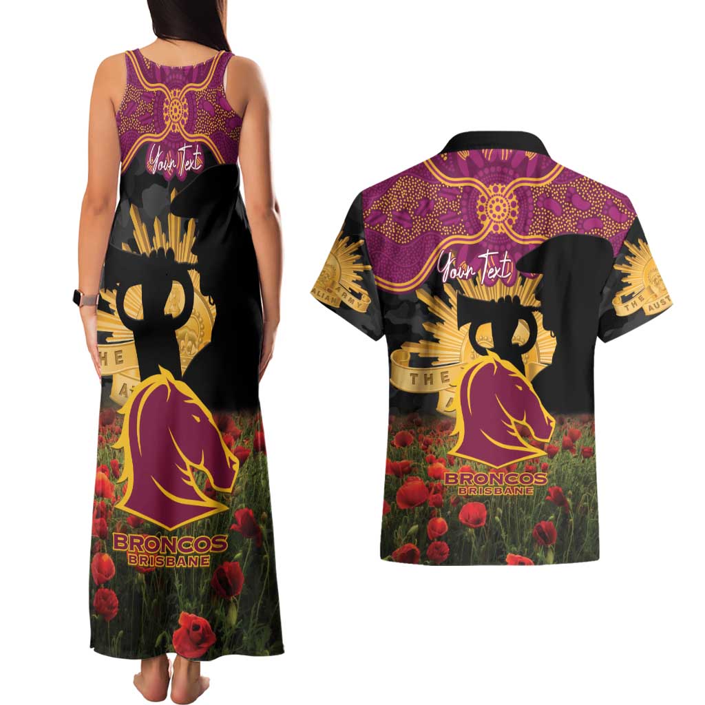 Personalised Brisbane Broncos Rugby ANZAC Day Couples Matching Tank Maxi Dress and Hawaiian Shirt Last Post Poppy We Will Remember Them