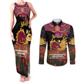 Personalised Brisbane Broncos Rugby ANZAC Day Couples Matching Tank Maxi Dress and Long Sleeve Button Shirt Last Post Poppy We Will Remember Them
