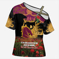 Personalised Brisbane Broncos Rugby ANZAC Day Cross Shoulder Shirt Last Post Poppy We Will Remember Them