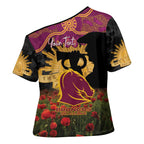 Personalised Brisbane Broncos Rugby ANZAC Day Cross Shoulder Shirt Last Post Poppy We Will Remember Them