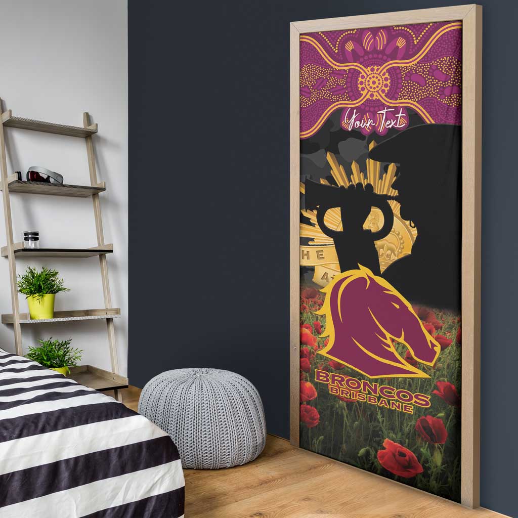 Personalised Brisbane Broncos Rugby ANZAC Day Door Cover Last Post Poppy We Will Remember Them