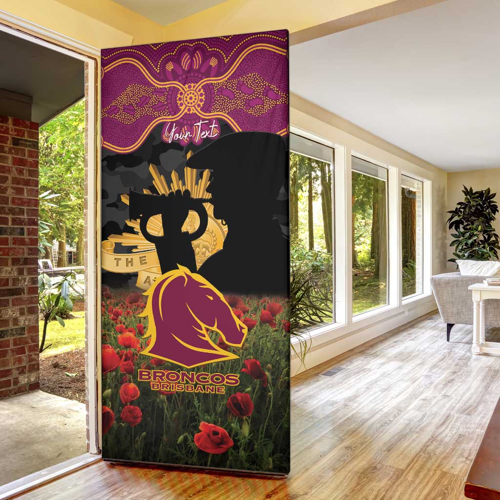 Personalised Brisbane Broncos Rugby ANZAC Day Door Cover Last Post Poppy We Will Remember Them