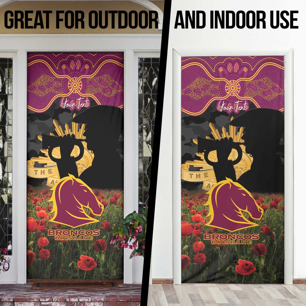 Personalised Brisbane Broncos Rugby ANZAC Day Door Cover Last Post Poppy We Will Remember Them