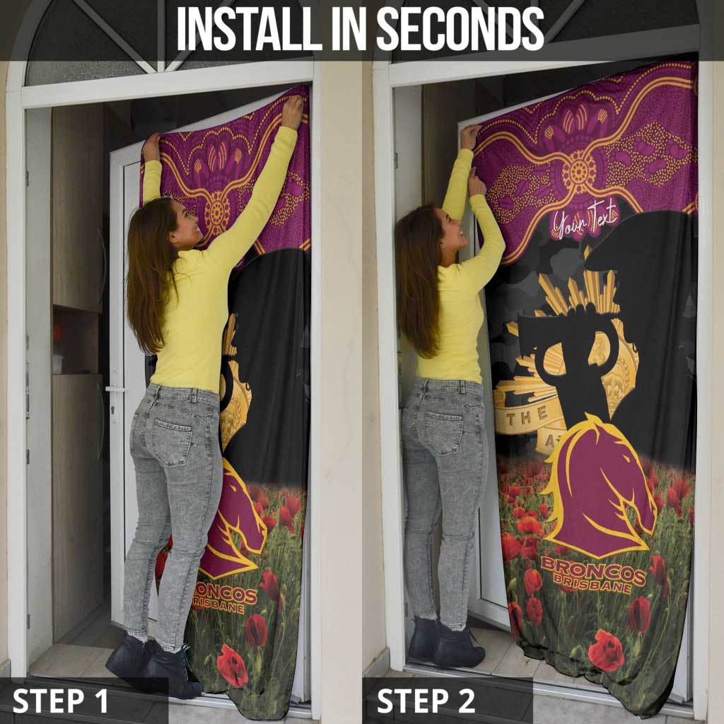 Personalised Brisbane Broncos Rugby ANZAC Day Door Cover Last Post Poppy We Will Remember Them