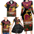 Personalised Brisbane Broncos Rugby ANZAC Day Family Matching Long Sleeve Bodycon Dress and Hawaiian Shirt Last Post Poppy We Will Remember Them