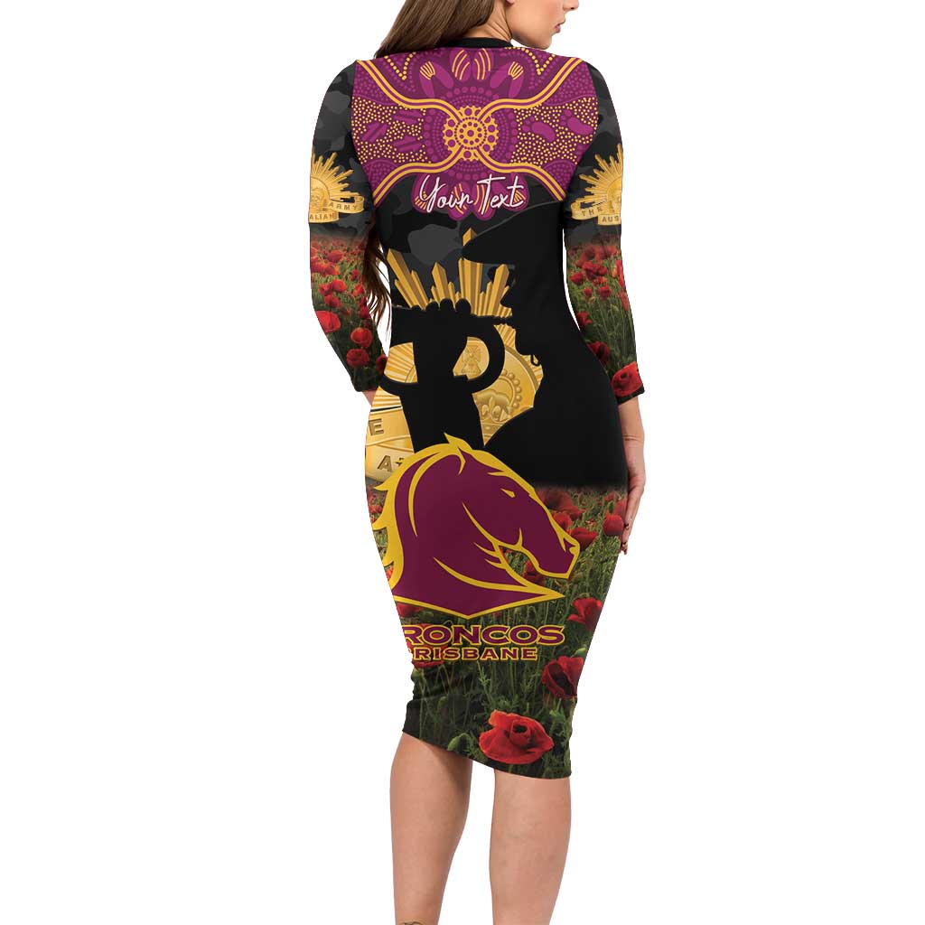 Personalised Brisbane Broncos Rugby ANZAC Day Family Matching Long Sleeve Bodycon Dress and Hawaiian Shirt Last Post Poppy We Will Remember Them