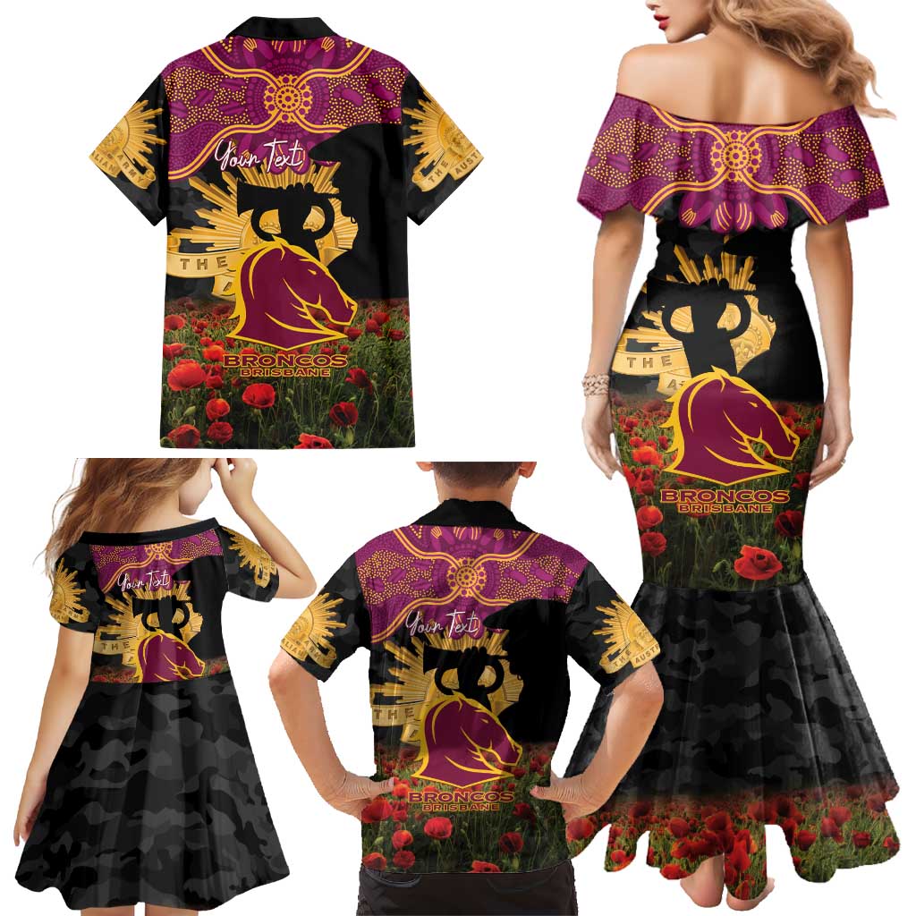 Personalised Brisbane Broncos Rugby ANZAC Day Family Matching Mermaid Dress and Hawaiian Shirt Last Post Poppy We Will Remember Them