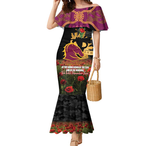 Personalised Brisbane Broncos Rugby ANZAC Day Family Matching Mermaid Dress and Hawaiian Shirt Last Post Poppy We Will Remember Them