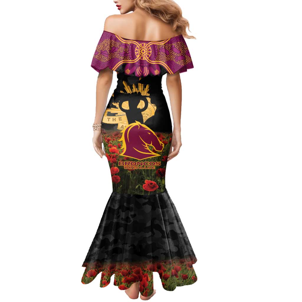 Personalised Brisbane Broncos Rugby ANZAC Day Family Matching Mermaid Dress and Hawaiian Shirt Last Post Poppy We Will Remember Them