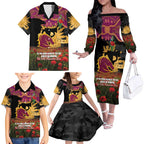Personalised Brisbane Broncos Rugby ANZAC Day Family Matching Off The Shoulder Long Sleeve Dress and Hawaiian Shirt Last Post Poppy We Will Remember Them