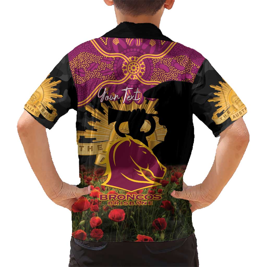 Personalised Brisbane Broncos Rugby ANZAC Day Family Matching Off The Shoulder Long Sleeve Dress and Hawaiian Shirt Last Post Poppy We Will Remember Them