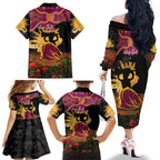 Personalised Brisbane Broncos Rugby ANZAC Day Family Matching Off The Shoulder Long Sleeve Dress and Hawaiian Shirt Last Post Poppy We Will Remember Them