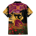 Personalised Brisbane Broncos Rugby ANZAC Day Family Matching Off The Shoulder Long Sleeve Dress and Hawaiian Shirt Last Post Poppy We Will Remember Them