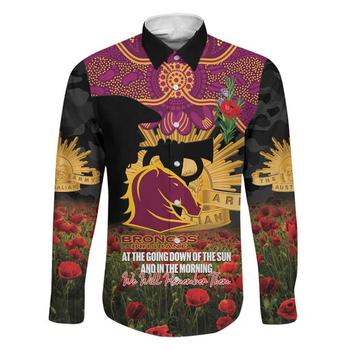 Personalised Brisbane Broncos Rugby ANZAC Day Family Matching Off The Shoulder Long Sleeve Dress and Hawaiian Shirt Last Post Poppy We Will Remember Them