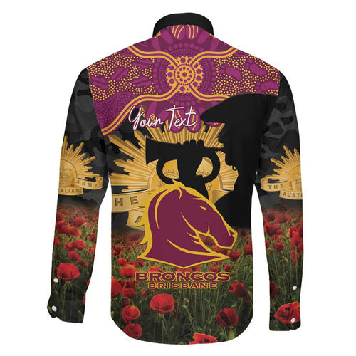 Personalised Brisbane Broncos Rugby ANZAC Day Family Matching Off The Shoulder Long Sleeve Dress and Hawaiian Shirt Last Post Poppy We Will Remember Them