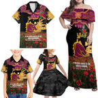 Personalised Brisbane Broncos Rugby ANZAC Day Family Matching Off Shoulder Maxi Dress and Hawaiian Shirt Last Post Poppy We Will Remember Them