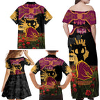 Personalised Brisbane Broncos Rugby ANZAC Day Family Matching Off Shoulder Maxi Dress and Hawaiian Shirt Last Post Poppy We Will Remember Them