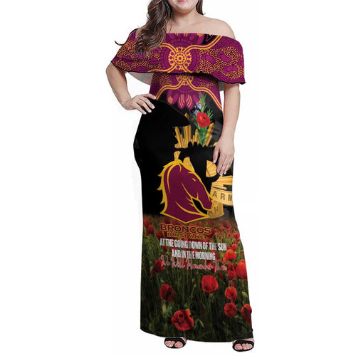 Personalised Brisbane Broncos Rugby ANZAC Day Family Matching Off Shoulder Maxi Dress and Hawaiian Shirt Last Post Poppy We Will Remember Them
