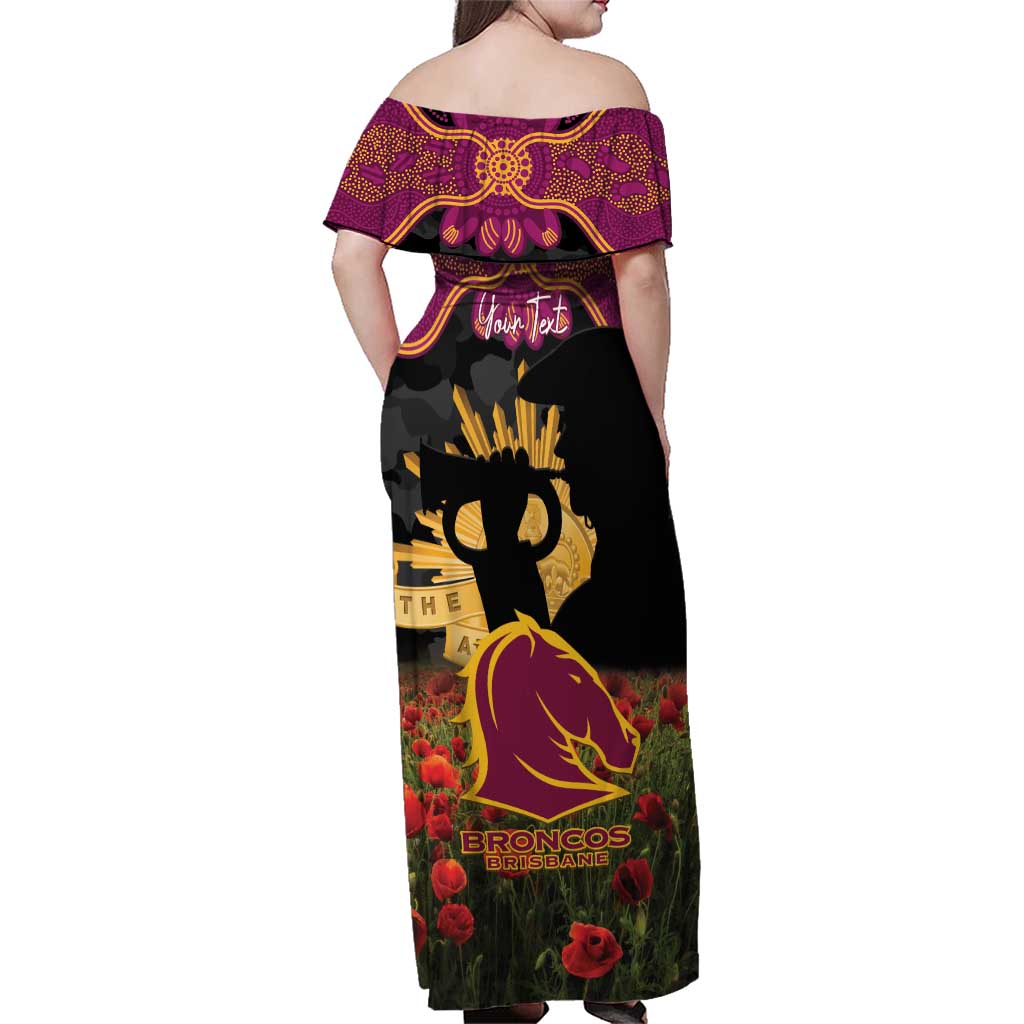 Personalised Brisbane Broncos Rugby ANZAC Day Family Matching Off Shoulder Maxi Dress and Hawaiian Shirt Last Post Poppy We Will Remember Them