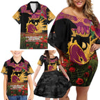 Personalised Brisbane Broncos Rugby ANZAC Day Family Matching Off Shoulder Short Dress and Hawaiian Shirt Last Post Poppy We Will Remember Them