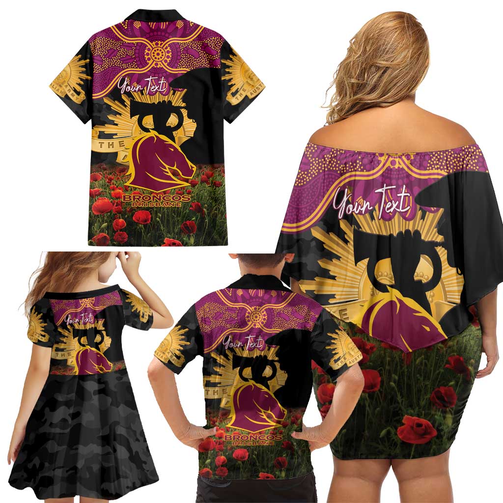 Personalised Brisbane Broncos Rugby ANZAC Day Family Matching Off Shoulder Short Dress and Hawaiian Shirt Last Post Poppy We Will Remember Them