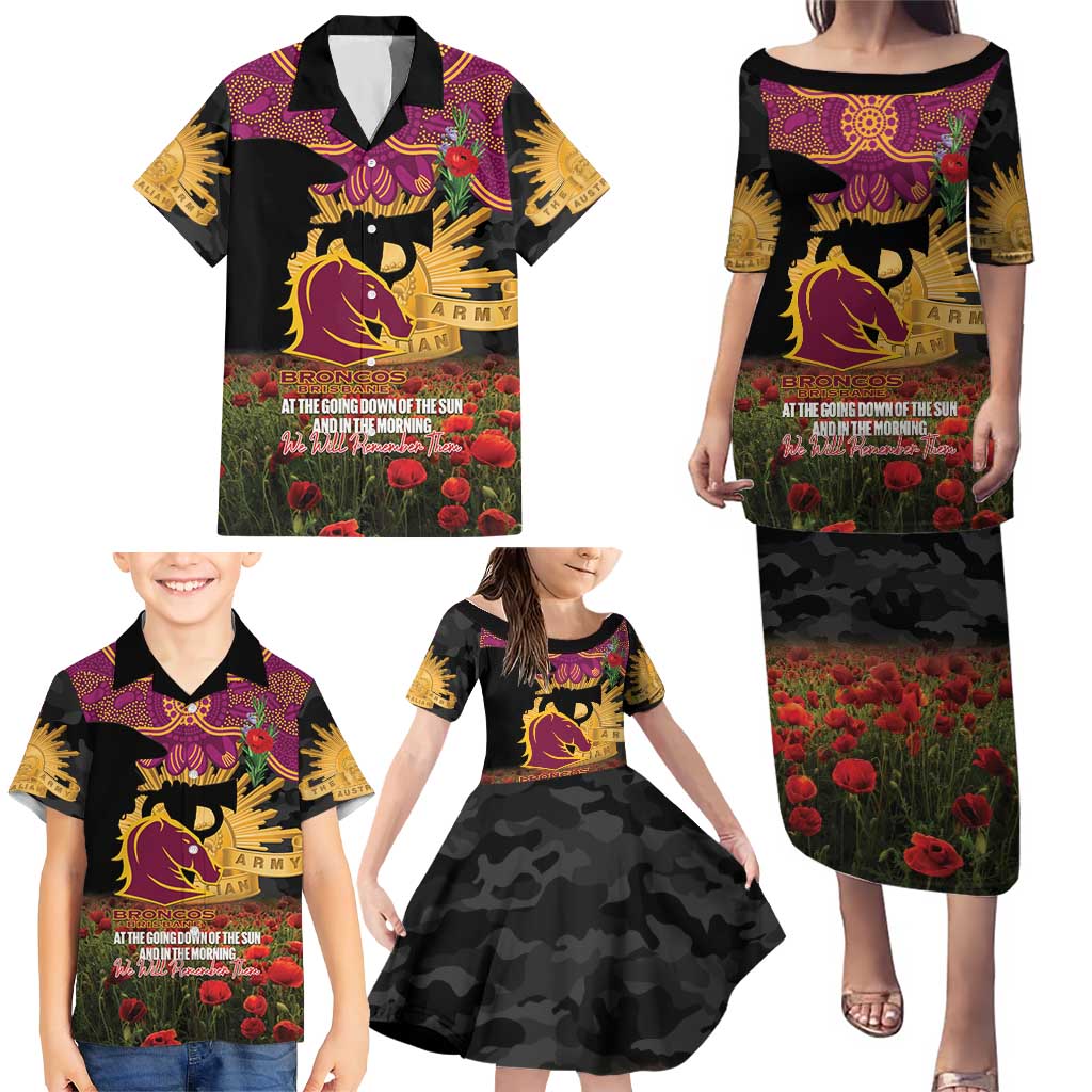 Personalised Brisbane Broncos Rugby ANZAC Day Family Matching Puletasi and Hawaiian Shirt Last Post Poppy We Will Remember Them