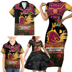 Personalised Brisbane Broncos Rugby ANZAC Day Family Matching Short Sleeve Bodycon Dress and Hawaiian Shirt Last Post Poppy We Will Remember Them
