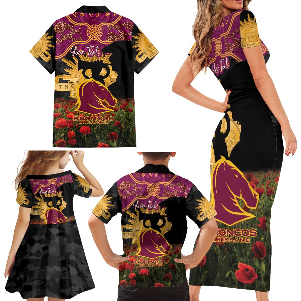 Personalised Brisbane Broncos Rugby ANZAC Day Family Matching Short Sleeve Bodycon Dress and Hawaiian Shirt Last Post Poppy We Will Remember Them