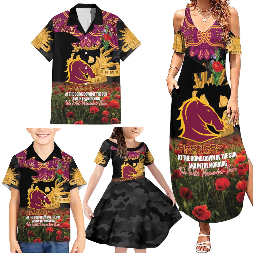 Personalised Brisbane Broncos Rugby ANZAC Day Family Matching Summer Maxi Dress and Hawaiian Shirt Last Post Poppy We Will Remember Them